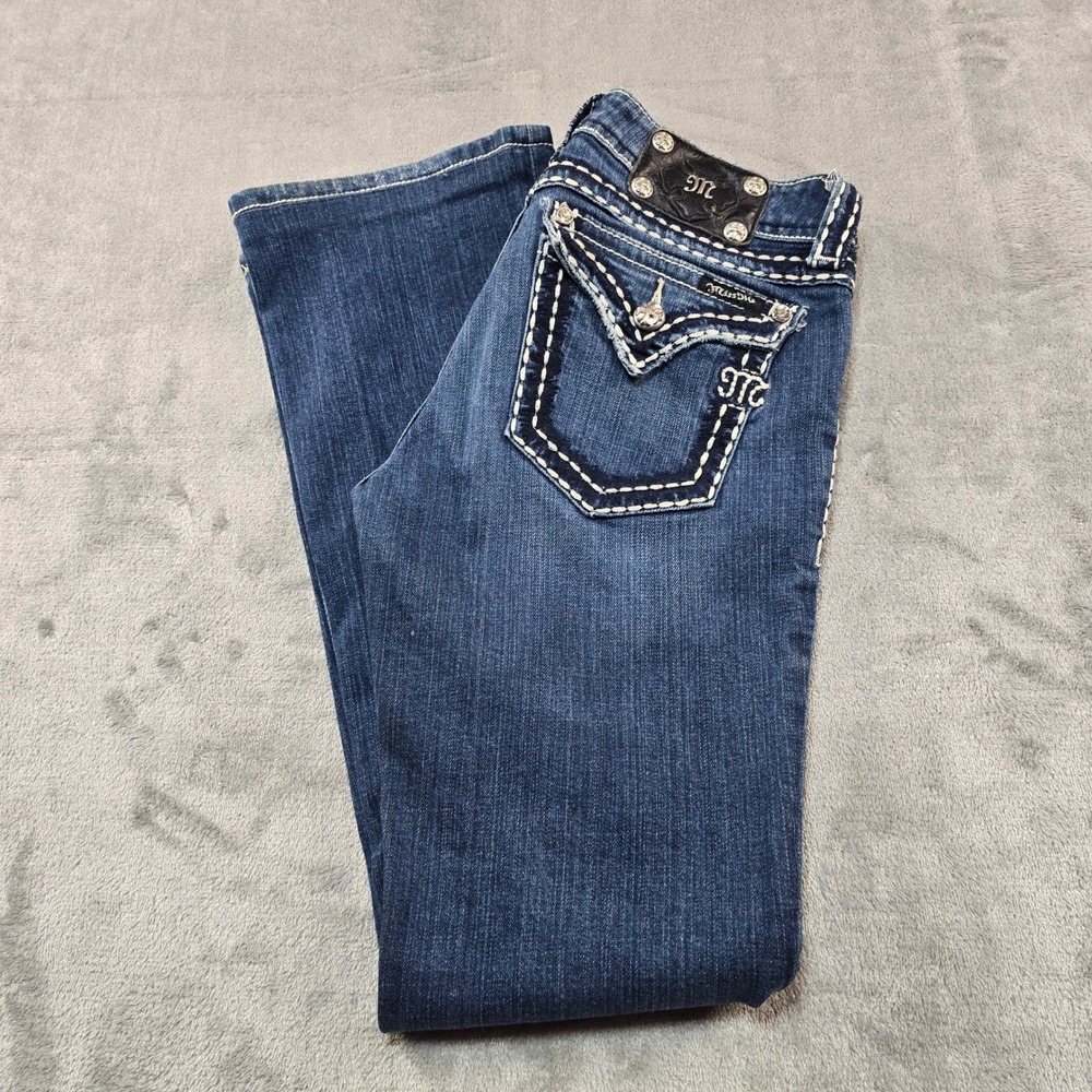 Miss Me Bootcut Jeans Womens 29 Blue JP5014 Dark Wash Thick Stitch Western Y2K